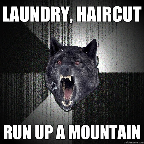 Laundry, Haircut run up a mountain  Insanity Wolf