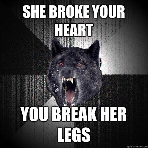 She broke your heart You break her legs  Insanity Wolf