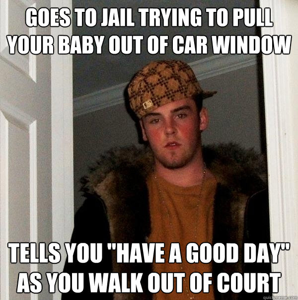 Goes to jail trying to pull your baby out of car window Tells you 