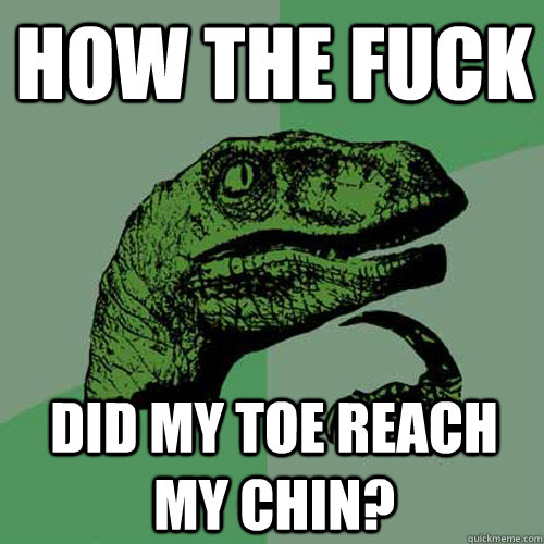 how the fuck did my toe reach my chin?  Philosoraptor