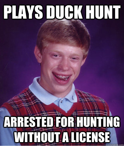 plays duck hunt arrested for hunting without a license  Bad Luck Brian