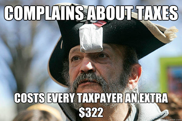 Complains about taxes costs every taxpayer an extra $322  Tea Party Ted