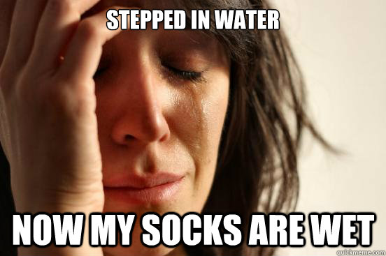 Stepped in water now my socks are wet  First World Problems