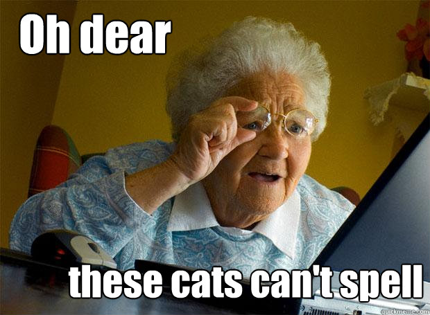 Oh dear these cats can't spell  Grandma finds the Internet