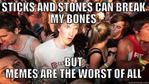 memes are worst of all - STICKS AND STONES CAN BREAK MY BONES BUT MEMES ARE THE WORST OF ALL Sudden Clarity Clarence