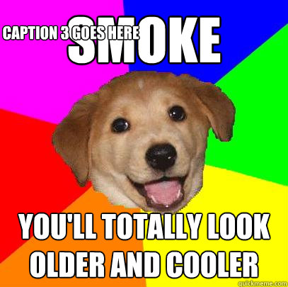 smoke you'll totally look older and cooler Caption 3 goes here  Advice Dog