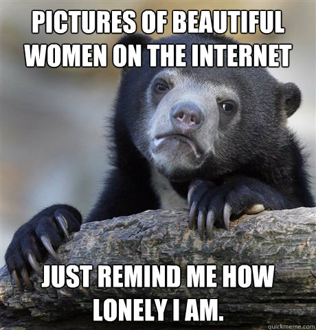 Pictures of beautiful women on the internet Just remind me how lonely I am.  Confession Bear