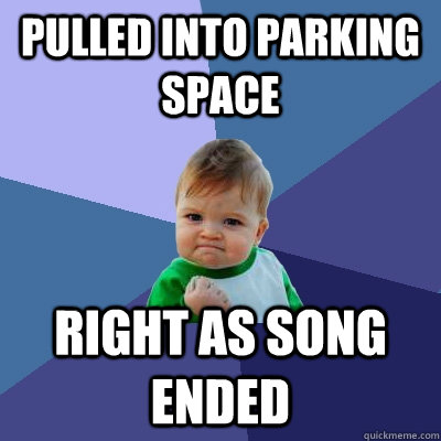 Pulled into parking space Right as song ended  Success Kid