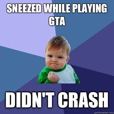 Sneezed while playing GTA  Didn't crash  Success Kid