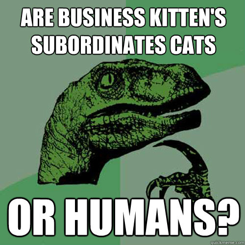 are business kitten's subordinates cats or humans?  Philosoraptor