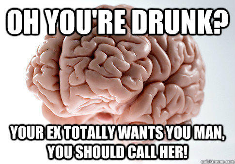 Oh you're drunk? Your ex totally wants you man, you should call her!  Scumbag Brain