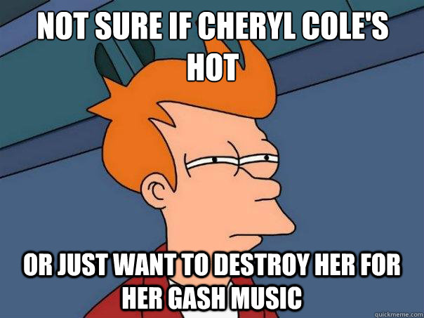 Not sure if cheryl cole's 
hot Or Just want to destroy her for her gash music  Futurama Fry