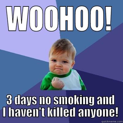 WOOHOO! 3 DAYS NO SMOKING AND I HAVEN'T KILLED ANYONE! Success Kid