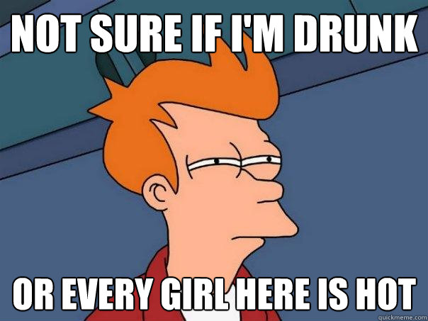 Not sure if I'm drunk Or every girl here is hot  Futurama Fry