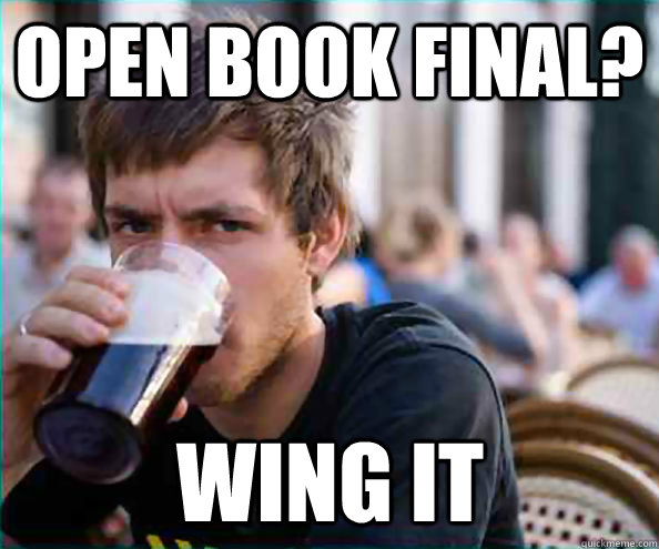 Open book final? WING IT  Lazy College Senior