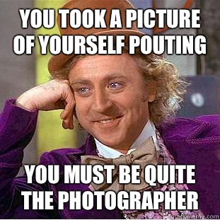 You took a picture of yourself pouting You must be quite the photographer - You took a picture of yourself pouting You must be quite the photographer  Condescending Wonka