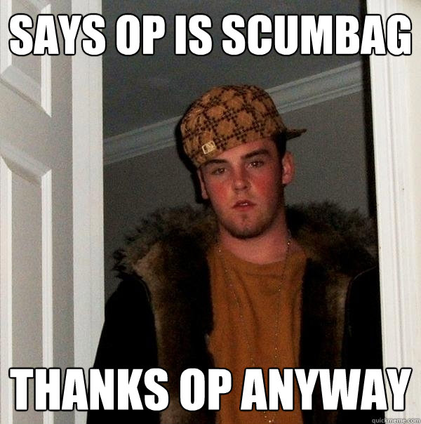 Says OP is scumbag thanks OP anyway  Scumbag Steve