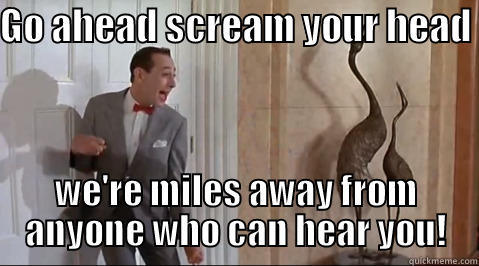 GO AHEAD SCREAM YOUR HEAD  WE'RE MILES AWAY FROM ANYONE WHO CAN HEAR YOU! Misc