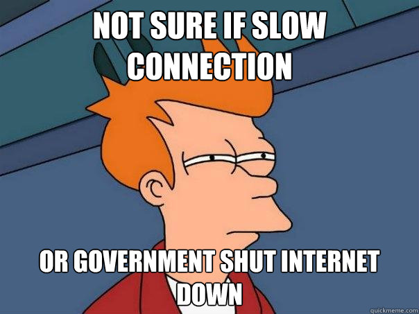 not sure if slow connection or government shut internet down  Futurama Fry