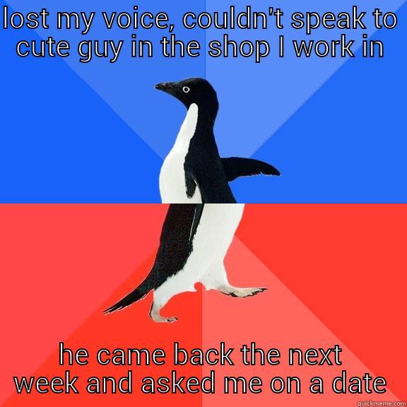 LOST MY VOICE, COULDN'T SPEAK TO CUTE GUY IN THE SHOP I WORK IN HE CAME BACK THE NEXT WEEK AND ASKED ME ON A DATE Socially Awkward Awesome Penguin