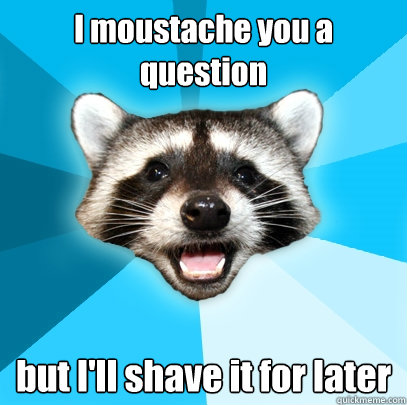 I moustache you a question but I'll shave it for later - I moustache you a question but I'll shave it for later  Lame Pun Coon