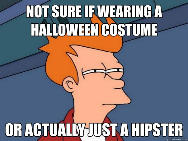 Not sure if wearing a Halloween costume or actually just a hipster  Futurama Fry