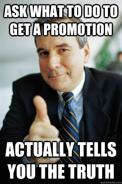 ask what to do to get a promotion actually tells you the truth - ask what to do to get a promotion actually tells you the truth  Good Guy Boss