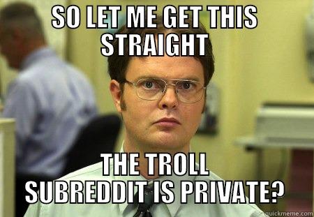 SO LET ME GET THIS STRAIGHT THE TROLL SUBREDDIT IS PRIVATE? Schrute