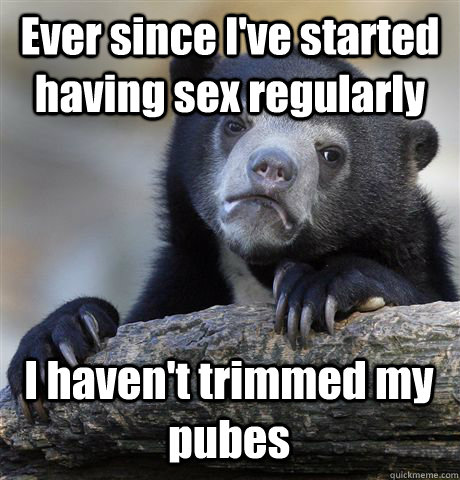 Ever since I've started having sex regularly I haven't trimmed my pubes  Confession Bear