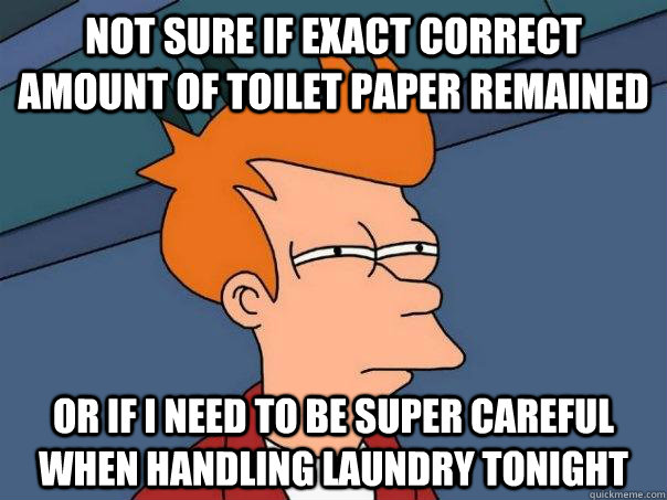 Not sure if exact correct amount of toilet paper remained or if i need to be super careful when handling laundry tonight  Futurama Fry