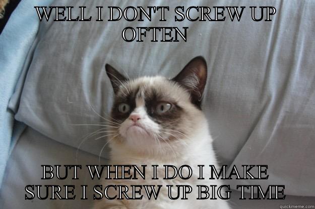 SCREW UP - WELL I DON'T SCREW UP OFTEN BUT WHEN I DO I MAKE SURE I SCREW UP BIG TIME Grumpy Cat