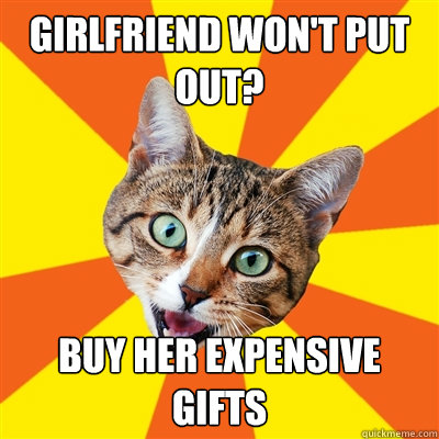 girlfriend won't put out? buy her expensive gifts  Bad Advice Cat