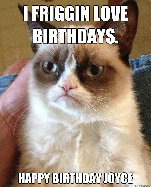 I FRIGGIN LOVE BIRTHDAYS. HAPPY BIRTHDAY JOYCE  Grumpy Cat