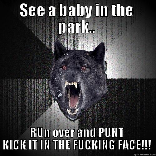 SEE A BABY IN THE PARK.. RUN OVER AND PUNT KICK IT IN THE FUCKING FACE!!! Insanity Wolf