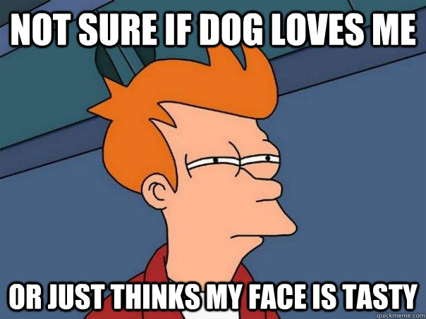 Not sure if dog loves me Or just thinks my face is tasty - Not sure if dog loves me Or just thinks my face is tasty  Futurama Fry
