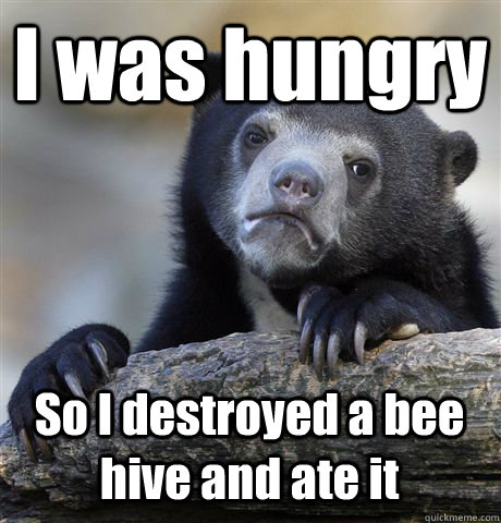 I was hungry So I destroyed a bee hive and ate it - I was hungry So I destroyed a bee hive and ate it  Confession Bear