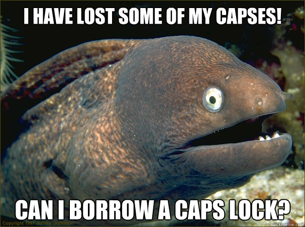 I have lost some of my capses! Can i borrow a caps lock?  Bad Joke Eel