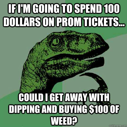 If I'm going to spend 100 Dollars on prom tickets... Could I get away with dipping and buying $100 of weed?  Philosoraptor