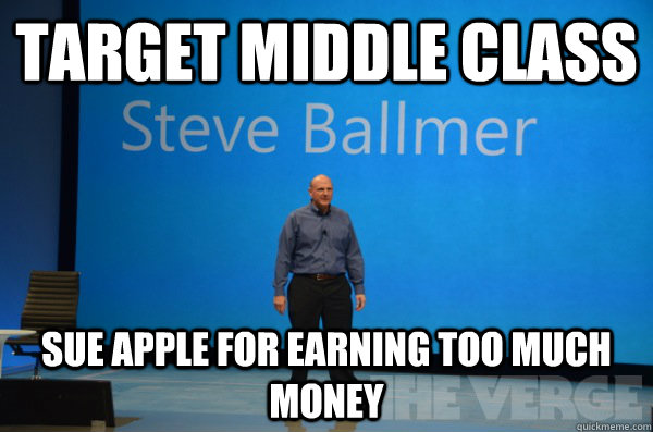 target middle class sue apple for earning too much money  