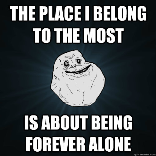 The place I belong to the most Is about being forever alone  Forever Alone