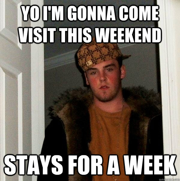 Yo I'm gonna come visit this weekend STAYS FOR A WEEK - Yo I'm gonna come visit this weekend STAYS FOR A WEEK  Scumbag Steve