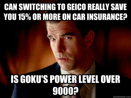 Can switching to geico really save you 15% or more on car insurance? Is goku's power level over 9000? - Can switching to geico really save you 15% or more on car insurance? Is goku's power level over 9000?  Geico Goku