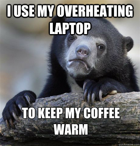 I use my overheating laptop to keep my coffee warm - I use my overheating laptop to keep my coffee warm  Confession Bear