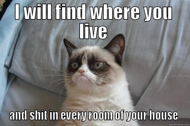 I WILL FIND WHERE YOU LIVE AND SHIT IN EVERY ROOM OF YOUR HOUSE Grumpy Cat