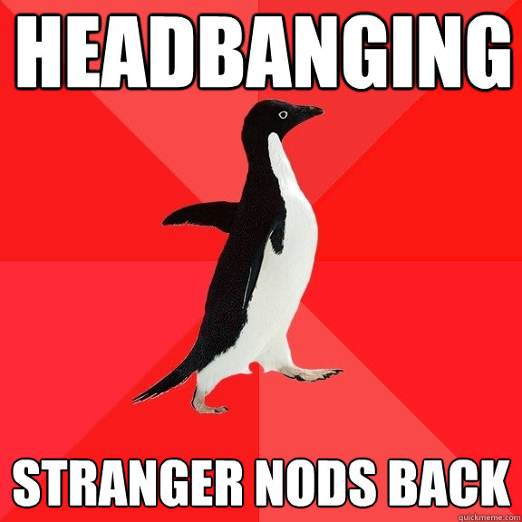 headbanging stranger nods back  Socially Awesome Penguin