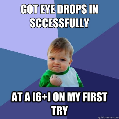 Got eye drops in sccessfully at a [6+] on my first try  Success Kid