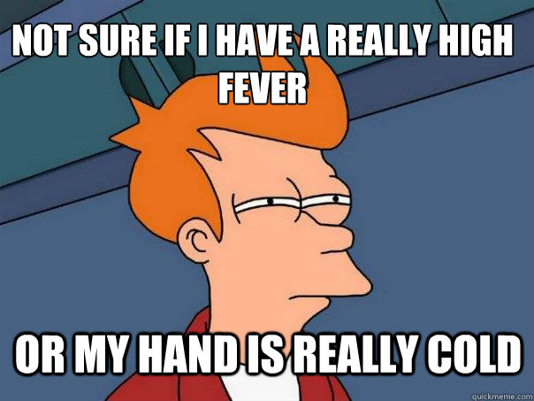 not sure if i have a really high fever or my hand is really cold  Futurama Fry