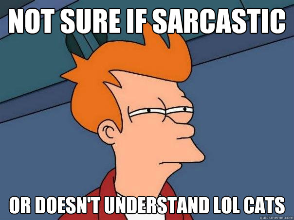 Not sure if sarcastic  Or doesn't understand LoL cats  Futurama Fry