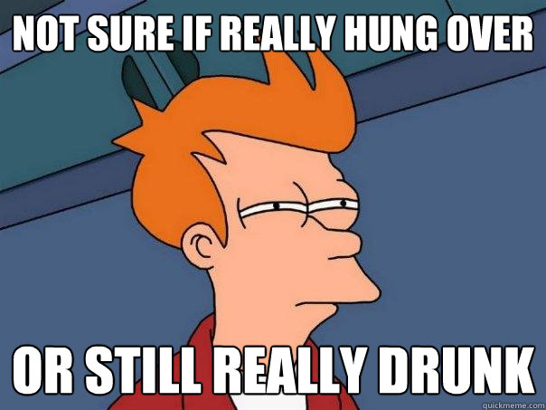 not sure if really hung over Or still really drunk  Futurama Fry