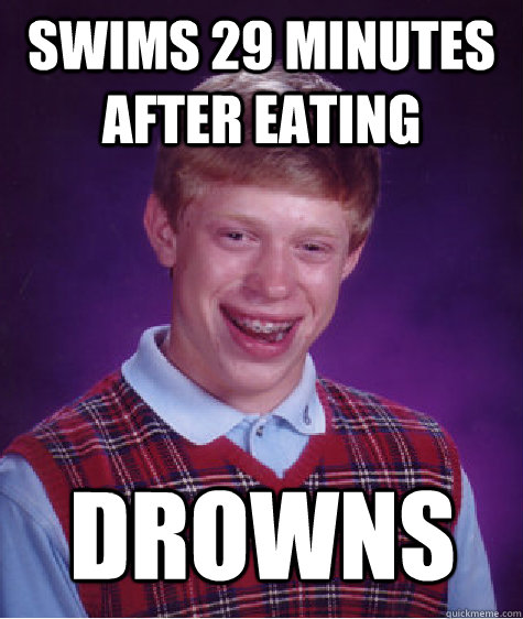 Swims 29 minutes after eating Drowns  Bad Luck Brian